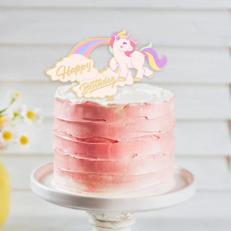 Unicorn Happy Birthday Acrylic Cake Topper – Kids Party Decor Acrylic Cake Topper Babs