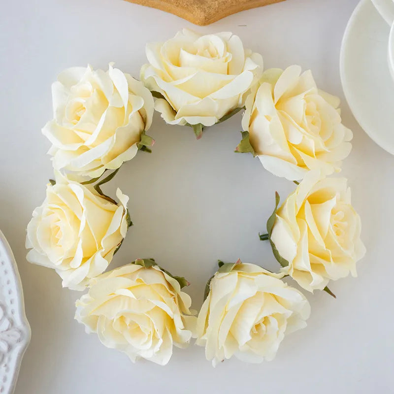 10 Pcs Silk Artificial Rose Heads – Wedding & Home Décor Artificial Silk Flowers Babs Beige 10PCS