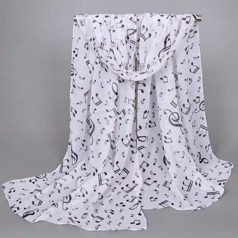 Women's Musical Note Chiffon Neck Scarf – Elastic & Lightweight Chiffon Neck Scarf Babs WHITE