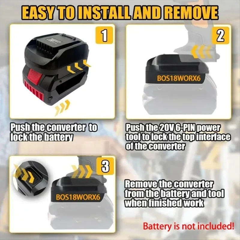 Bosch 18V to Worx 20V 6-Pin Battery Adapter BOS18WORX6 Power Tool Adapter Babs