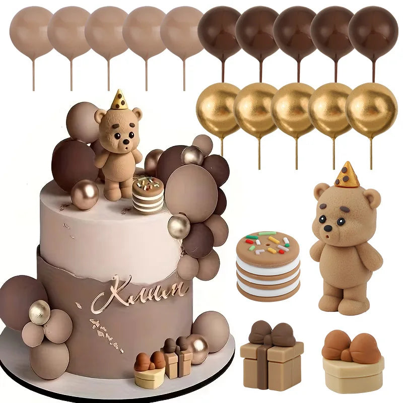 19-Piece Teddy Bear Cake Toppers – Birthday & Baby Shower Set Cake Topper Set Babs
