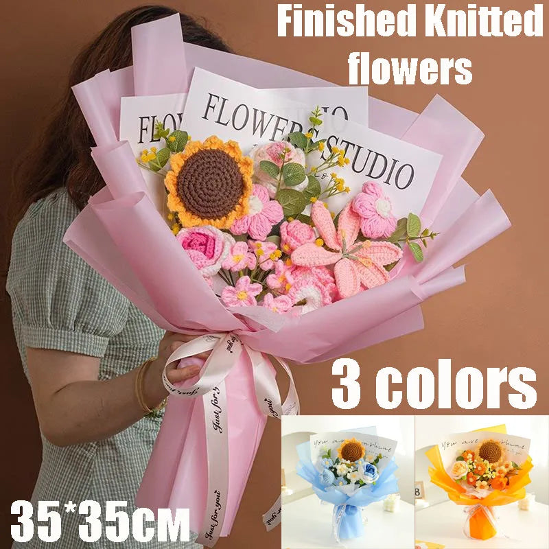 Hand Knitted Crochet Rose Bouquet – Everlasting Artificial Flowers Crochet Flower Bouquet Babs