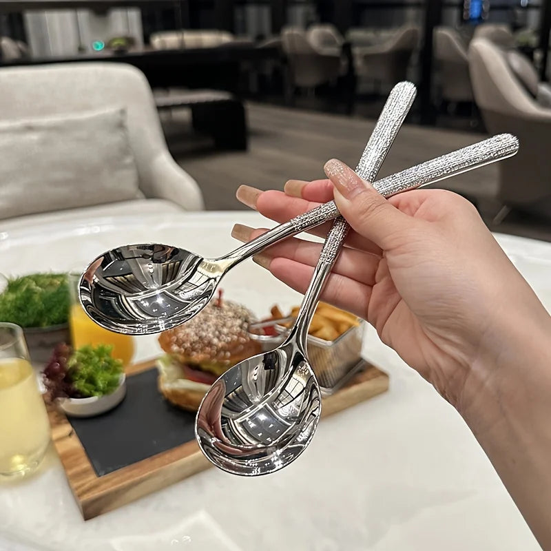4pcs Hammered Stainless Steel Soup Spoons – Korean Style Soup Spoon Set Babs