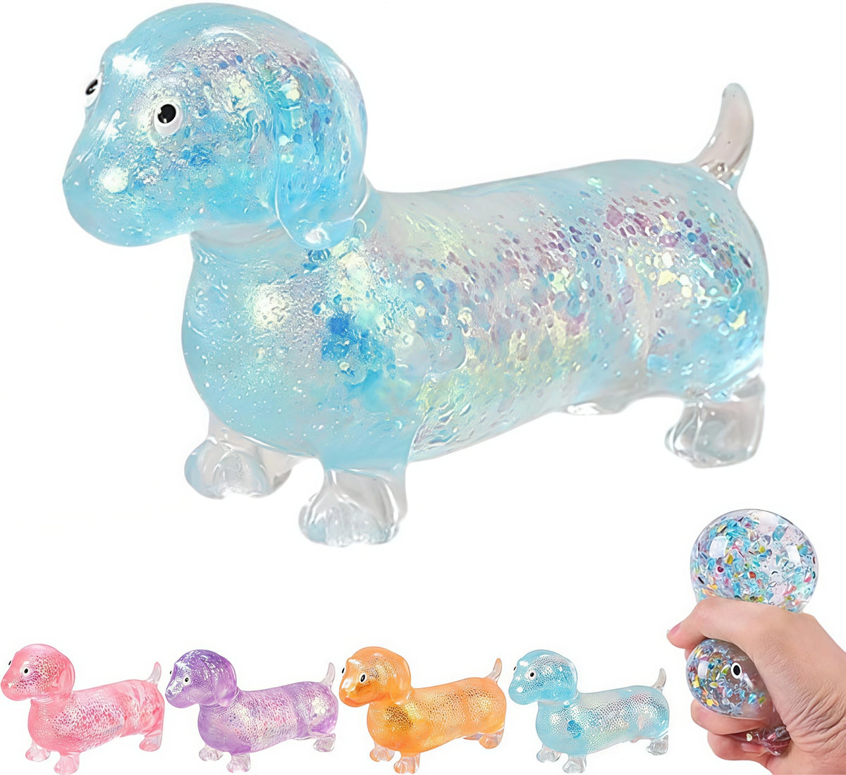 Sparkling Sausage Dog Slow Rising Squishy Fidget Toy Squishy Fidget Toy Babs Blue