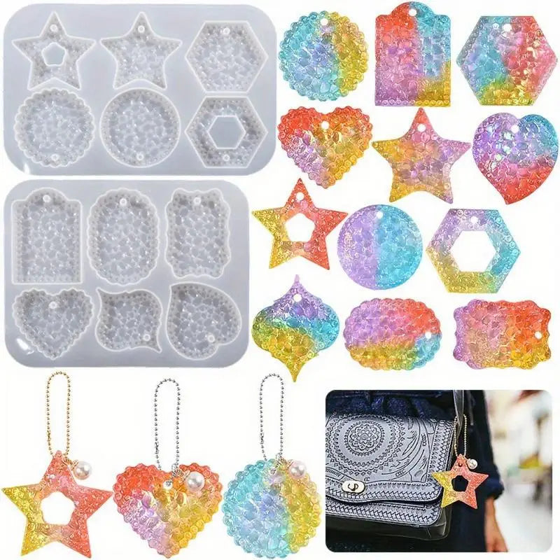 DIY Resin Silicone Mold – Star, Heart & Round Pendant Keychain Resin Craft Mold Babs