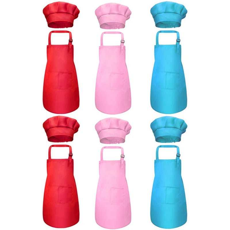 Kids Chef Apron & Hat Set – Kitchen Craft Painting PVC Apron Kids Chef Apron Set Babs 6pcs Red Pink blue M