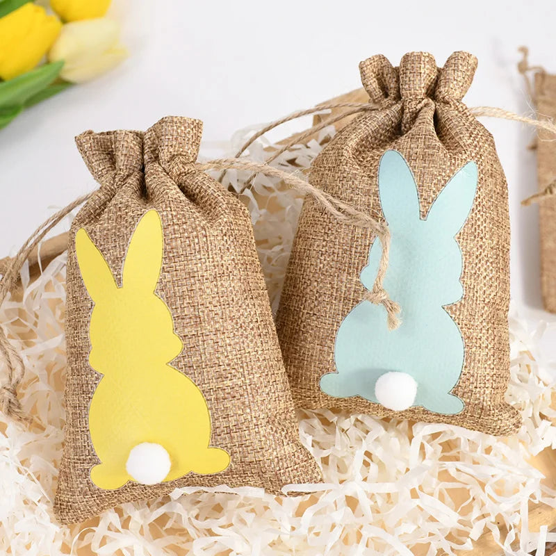 6pcs Easter Burlap Bunny Candy Treat Bags – Party Gift Supplies Easter Party Bags Babs