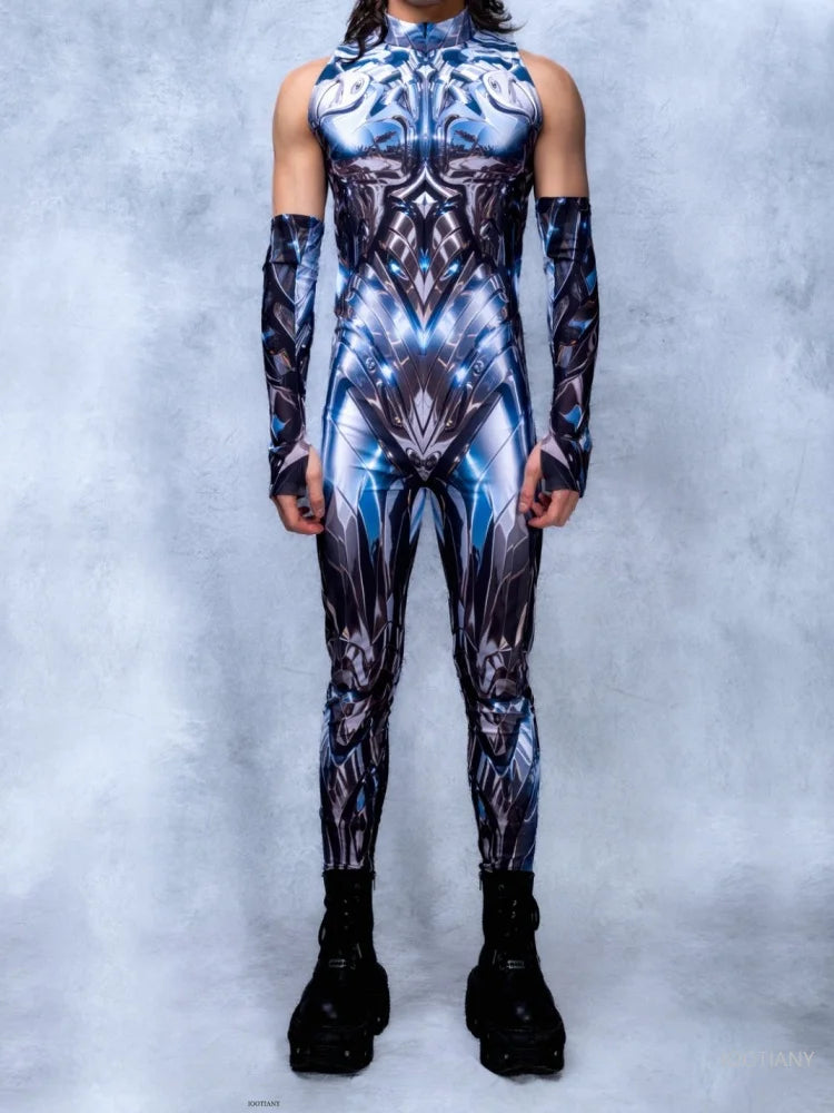 Men's Halloween Flame Magma Muscle Monster Bodysuit Tights Halloween Costume Bodysuit Babs 4XL C China Mainland