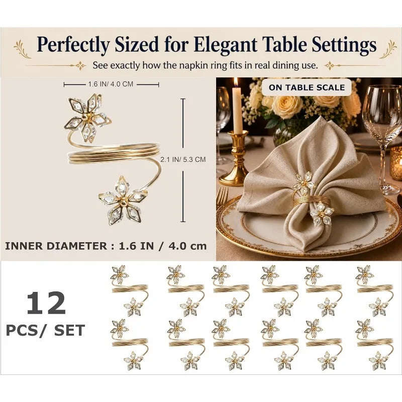 Crystal Rhinestone Napkin Rings – Elegant Wedding Table Decor Napkin Rings Babs