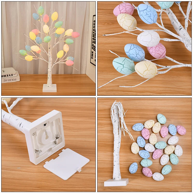 Easter LED Birch Tree with 24 Egg Ornaments | Spring Table Decor Easter Tree Decoration Babs