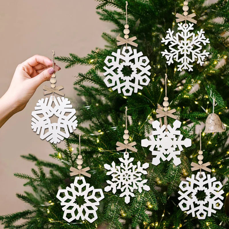 6pcs White Snowflake Wooden Christmas Tree Ornaments | DIY Christmas Tree Ornaments Babs