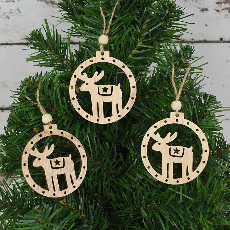 3pcs Vintage Christmas Wooden Ornaments – DIY Tree Pendants Christmas Tree Ornaments Babs E