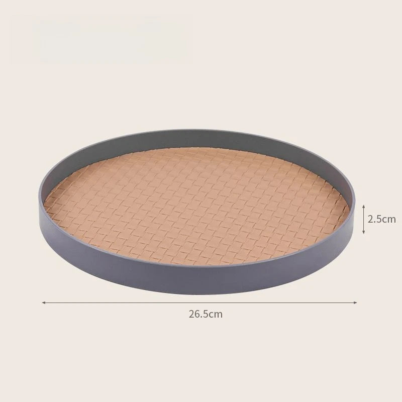 Nordic Round Leather Storage Tray | Modern Home Organizer Decorative Storage Tray Babs Grey-Light Brown