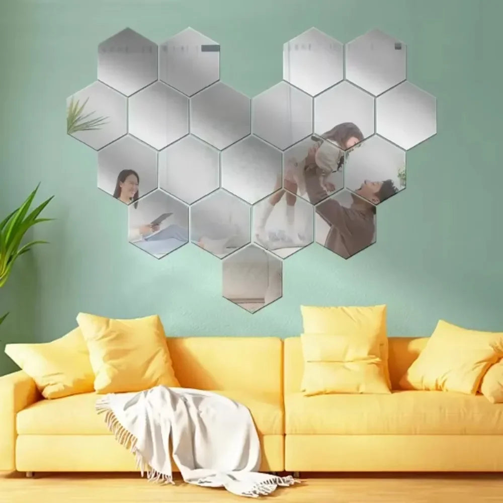 12PCS Hexagon Acrylic Mirror Wall Stickers – Mosaic Tile Decals Mirror Wall Stickers Babs
