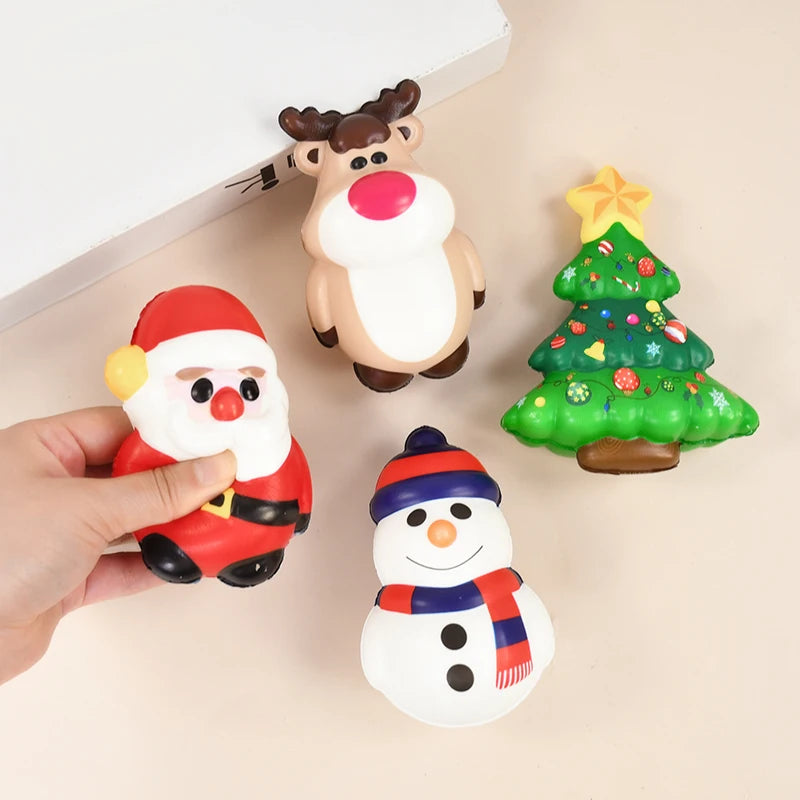 Christmas Squeeze Bounce Toy – Santa & Xmas Tree, 1-4 Pcs Squeeze Novelty Toy Babs