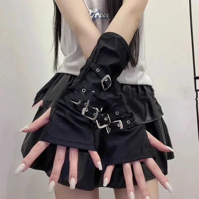 Y2K Punk Fingerless Gloves – Buckle Arm Warmers for Women Fingerless Arm Warmers Babs