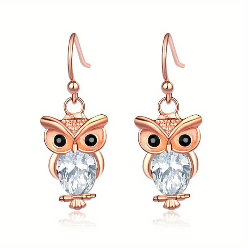 Rose Gold Zircon Owl Stud Earrings – Trendy Fashion Jewelry Stud Earrings Babs Rose gold