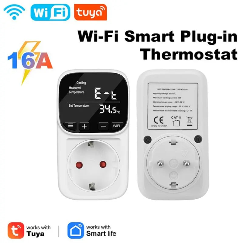 Smart WiFi Thermostat Socket Tuya App EU Plug Timer & Sensor Smart Thermostat Socket Babs