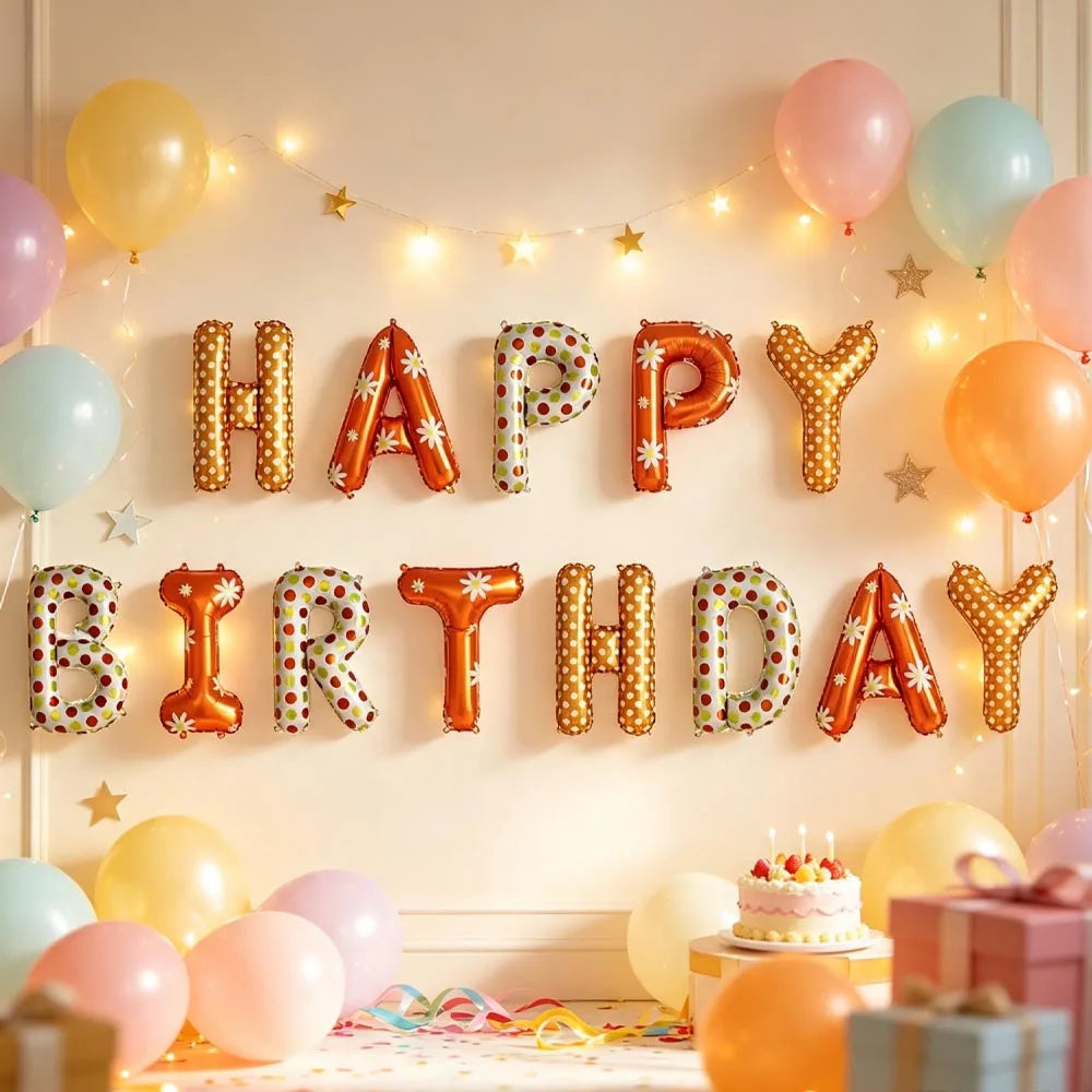 16" Boho Daisy Happy Birthday Foil Letter Balloons Party Decor Foil Letter Balloons Babs