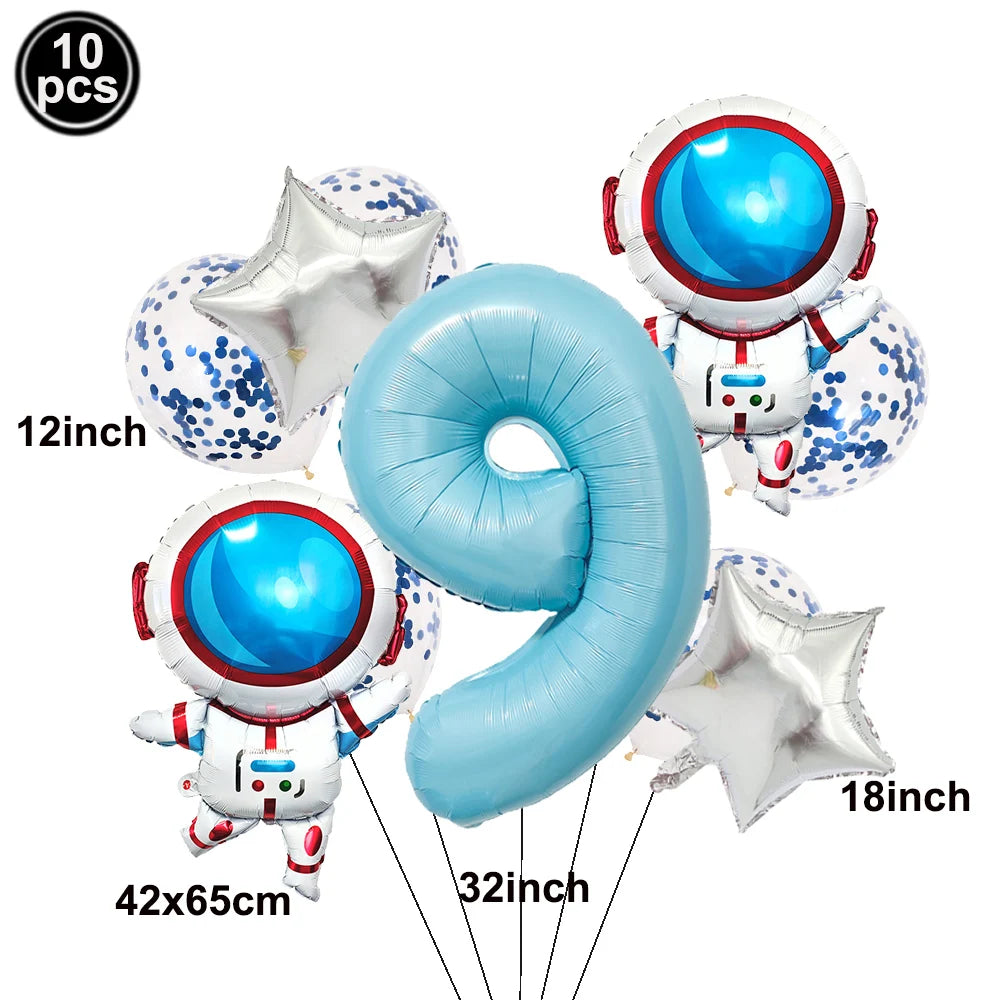 Space Theme Birthday Balloon Set – Astronaut Rocket 32" Numbers