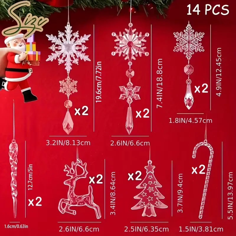 14-Piece Christmas Acrylic Snowflake & Icicle Ornament Set Christmas Tree Ornaments Babs