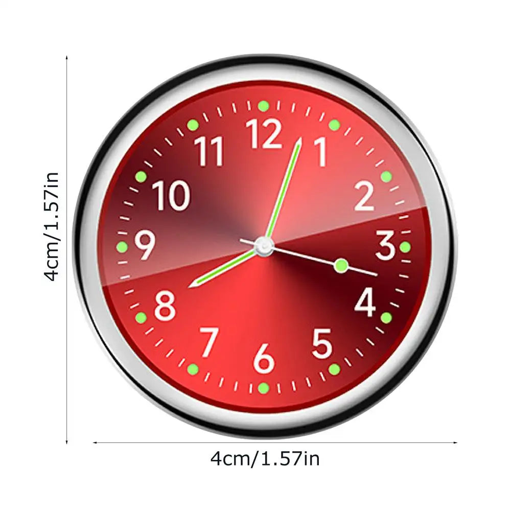 Mini Glow Stick-On Car Dashboard Clock – Quartz Analog Watch Car Dashboard Clock Babs Red