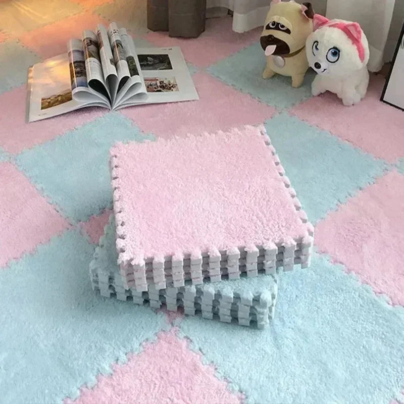 30x30cm Plush Interlocking Foam Floor Tiles – Fluffy Area Rug Interlocking Floor Mat Babs