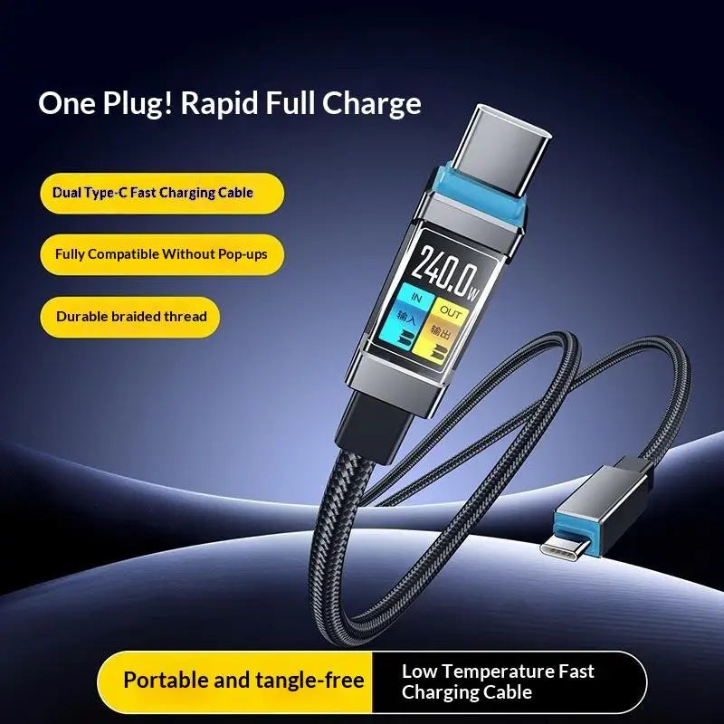 240W USB-C Fast Charging Cable with Digital Display | HUXUAN USB-C Charging Cable Babs