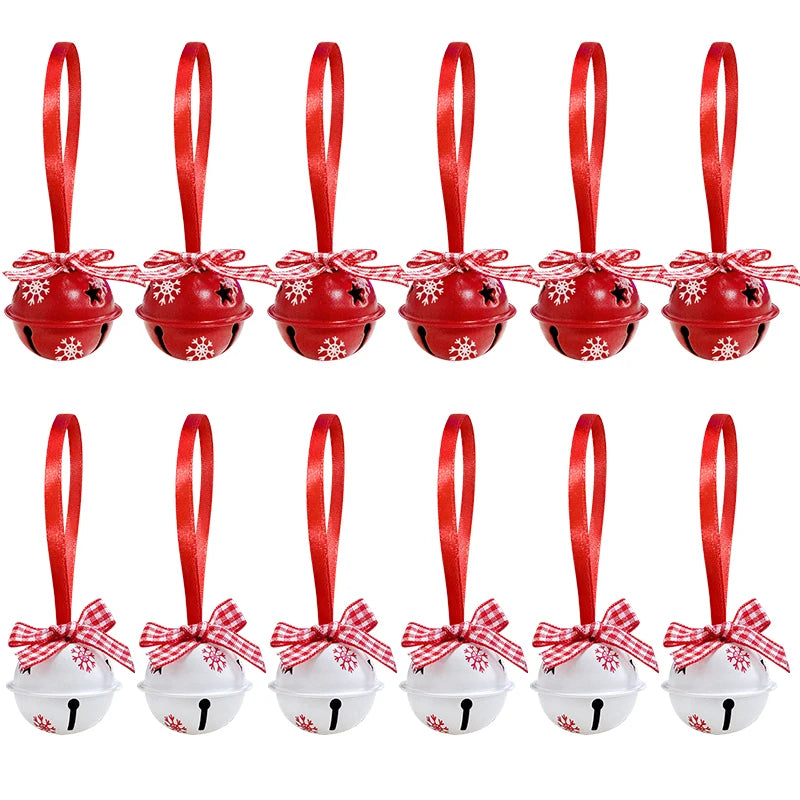 12Pcs Christmas Snowflake Jingle Bell Metal Ornaments Set Christmas Tree Ornaments Babs Snowflake 4.5x3.5cm