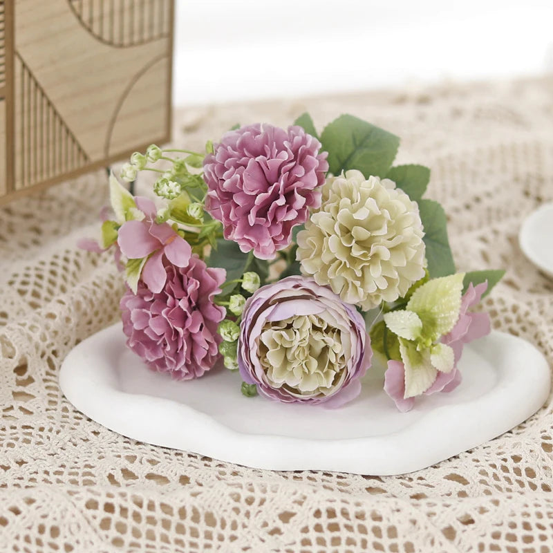 6-Head Silk Hydrangea Peony Artificial Flower Bouquet | Wedding Artificial Flower Bouquet Babs Purple 1PC