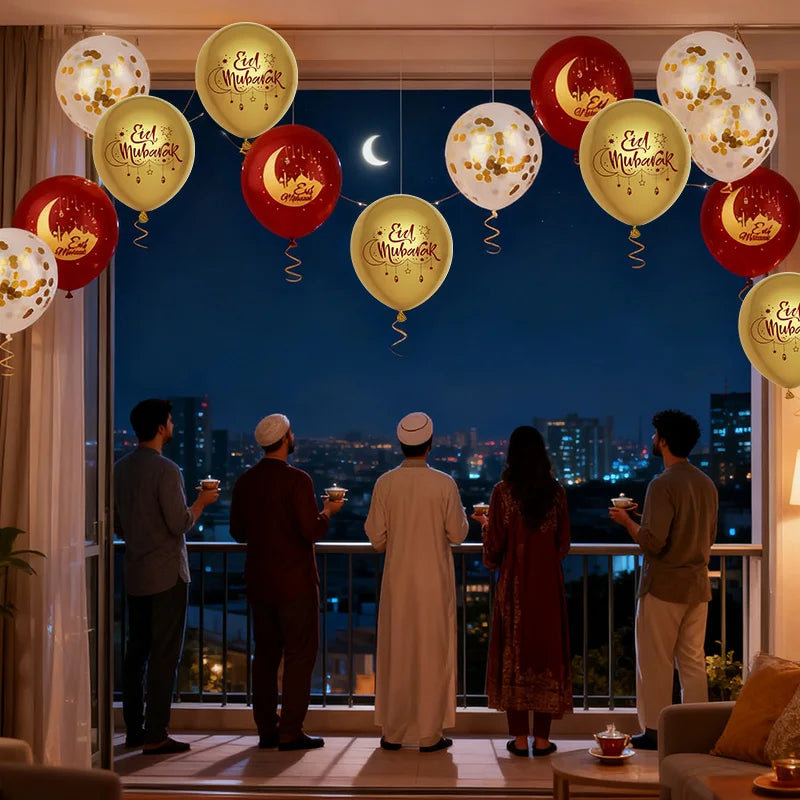 15pcs Eid Mubarak Moon & Star Latex Balloons | Ramadan Décor Party Balloons Babs