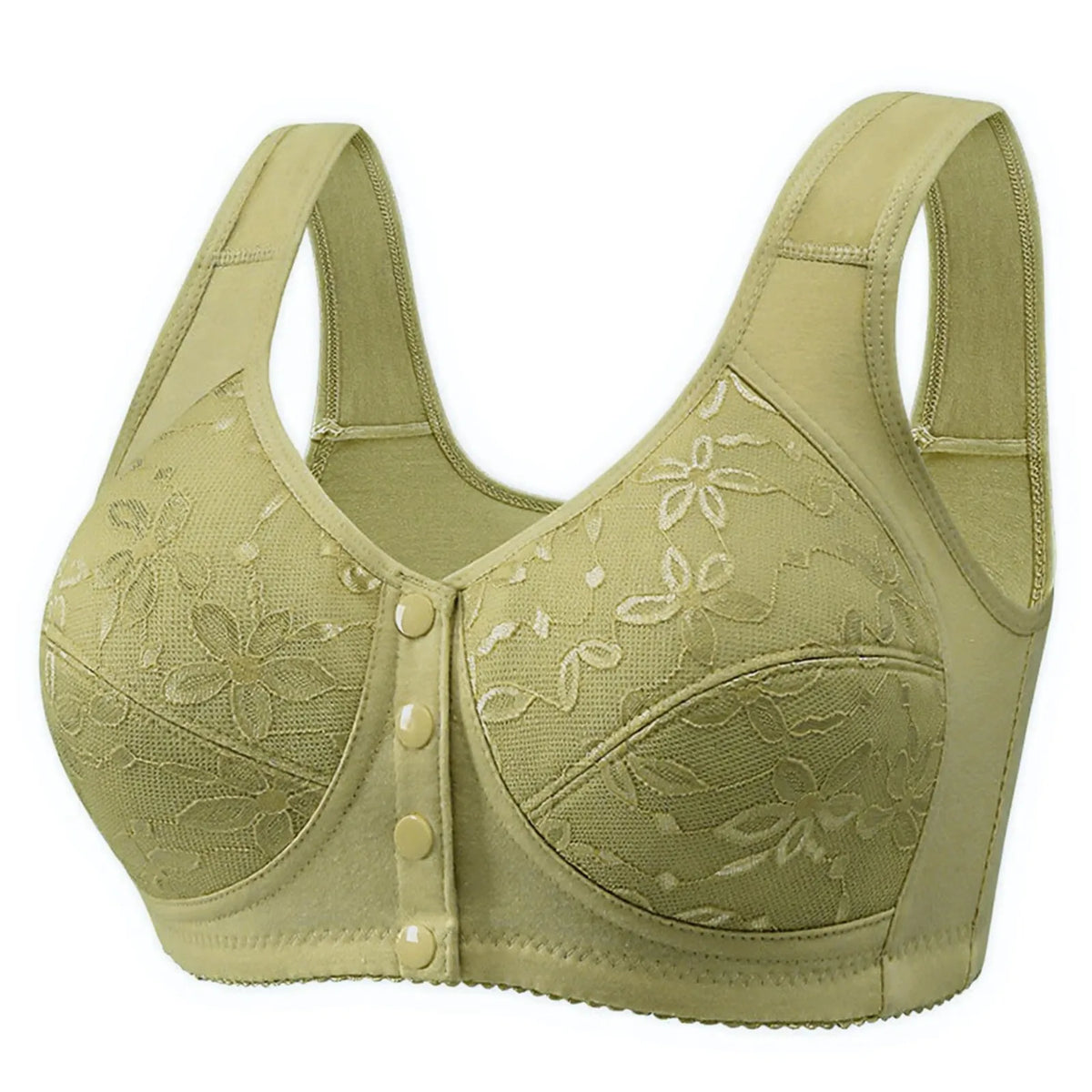 Women's Wirefree Vest Bra – Soft Cotton Front Button Closure Wirefree Vest Bra Babs Green 34