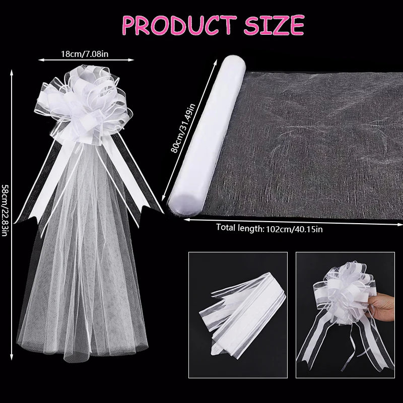 Large White Wedding Bows with Tulle Tails | Church Chair Car Décor Wedding Bow Decoration Babs