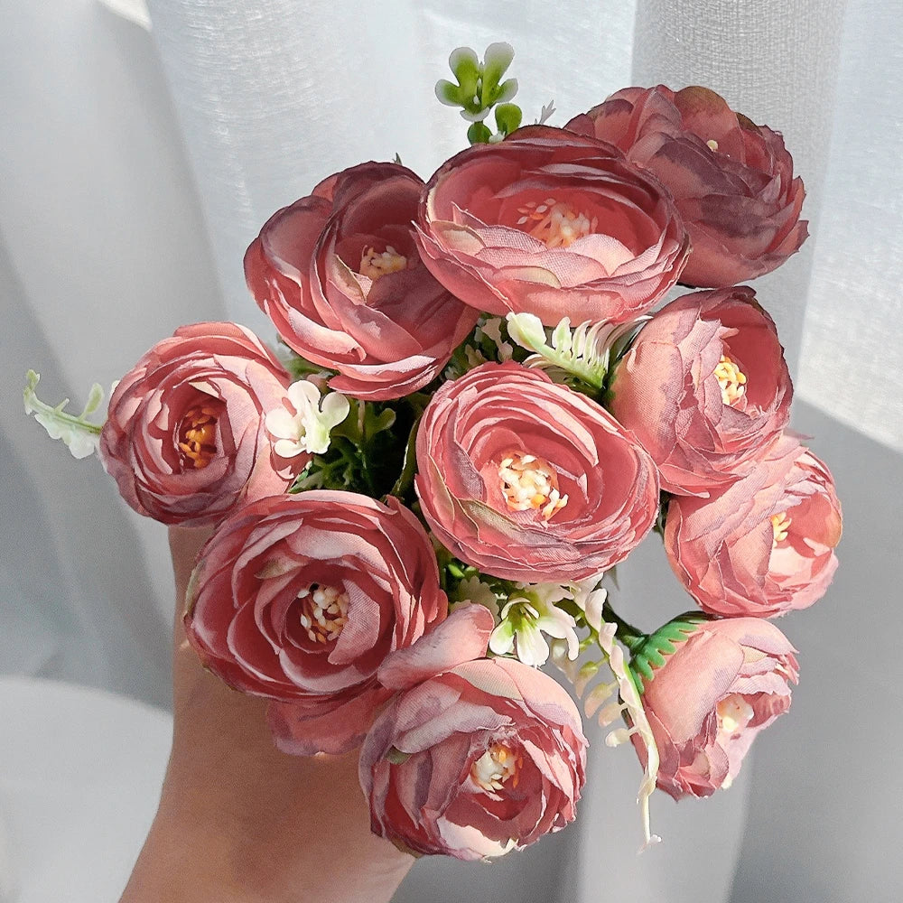 10-Head Silk Rose Bouquet 30cm | Artificial Flowers for Wedding & Home Artificial Flower Bouquet Babs Purple Orange 30CM