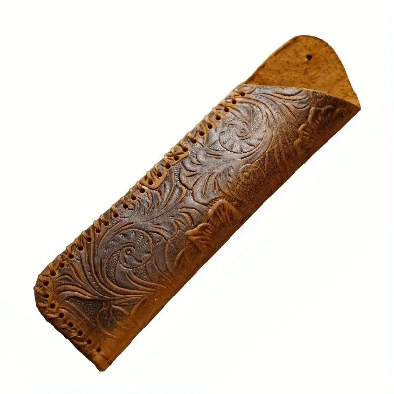 Genuine Leather Pen Pouch – Embossed Floral Cowhide Case Leather Pen Pouch Babs 1pc