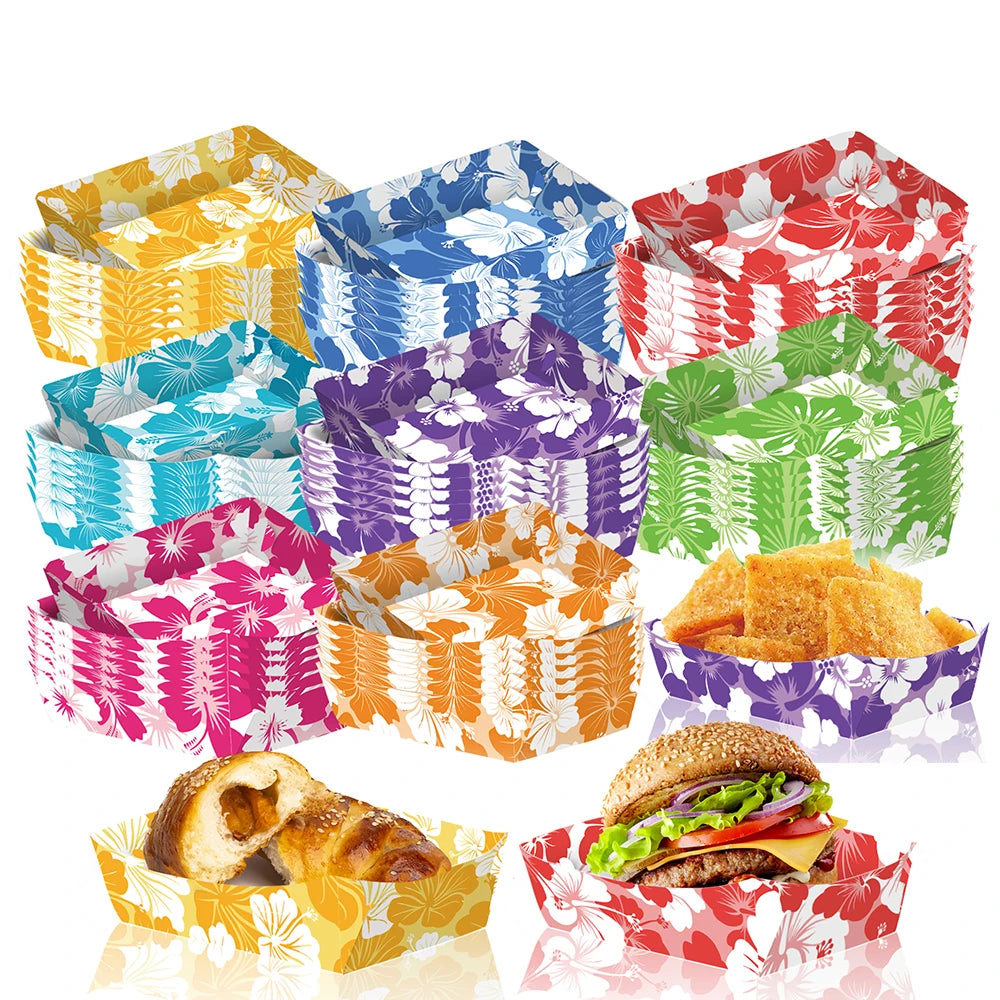 Hawaiian Hibiscus Paper Food Trays | Luau Party Supplies 8–48pk Disposable Party Trays Babs