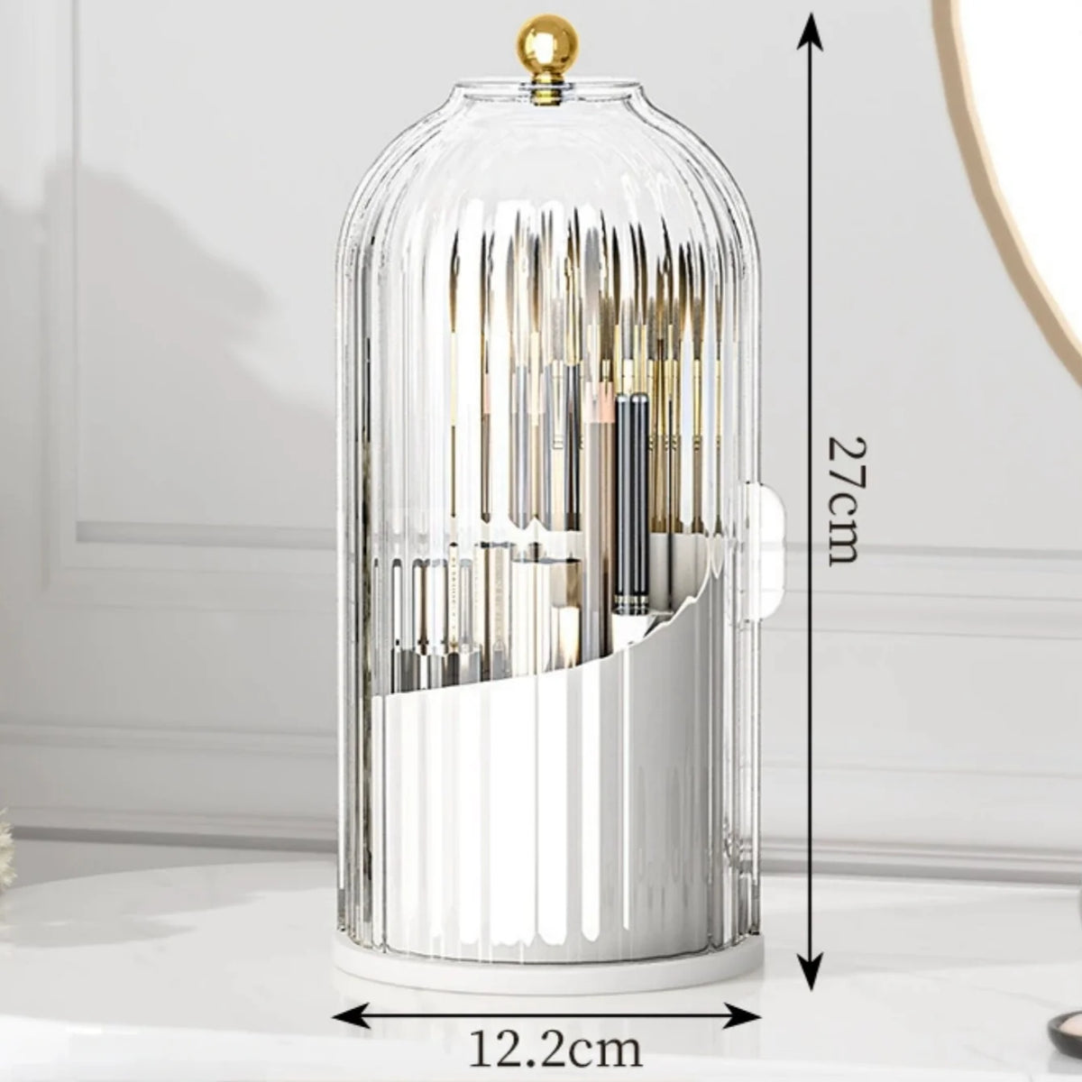 360° Rotating Makeup Brush Holder with Dustproof Lid – Clear Makeup Brush Organizer Babs Transparent White