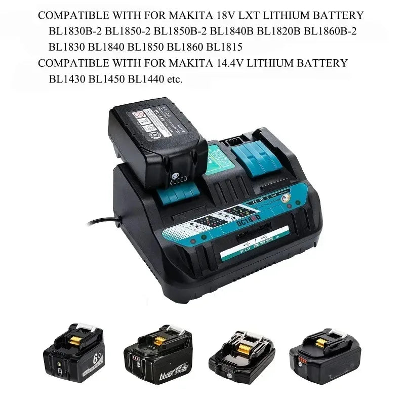Dual-Port 14.4V–18V Li-Ion Charger for Makita BL1830 DC18RD Battery Charger Babs