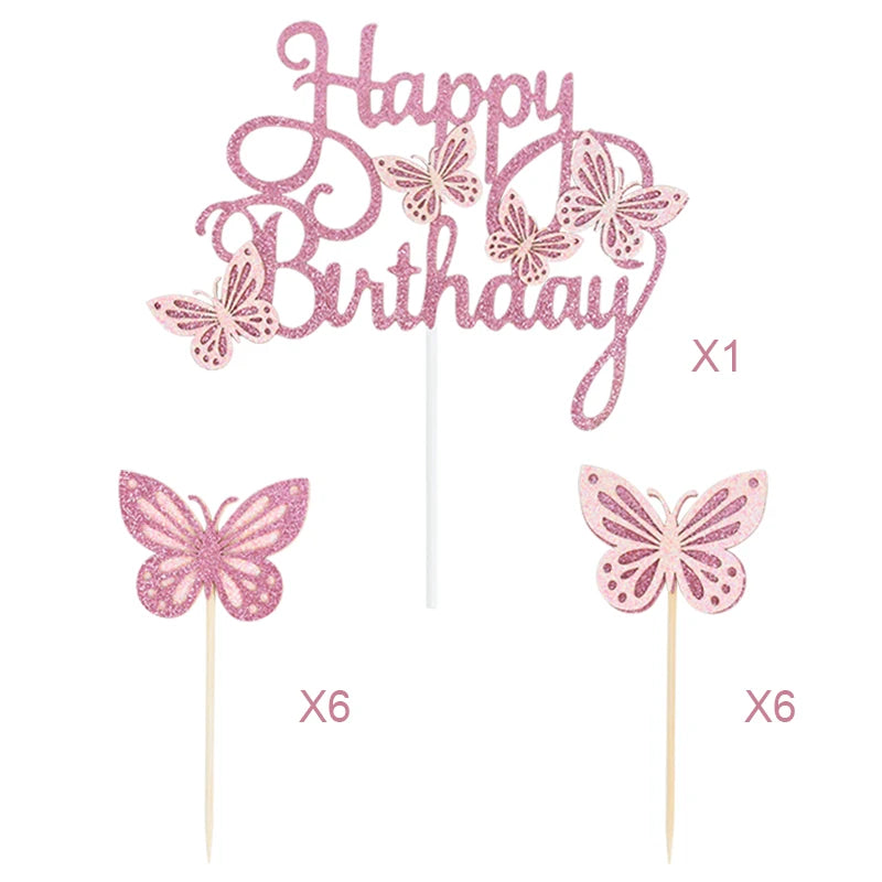 13Pcs Pink Butterfly Birthday Cake Topper Set for Girls Birthday Cake Topper Babs 1