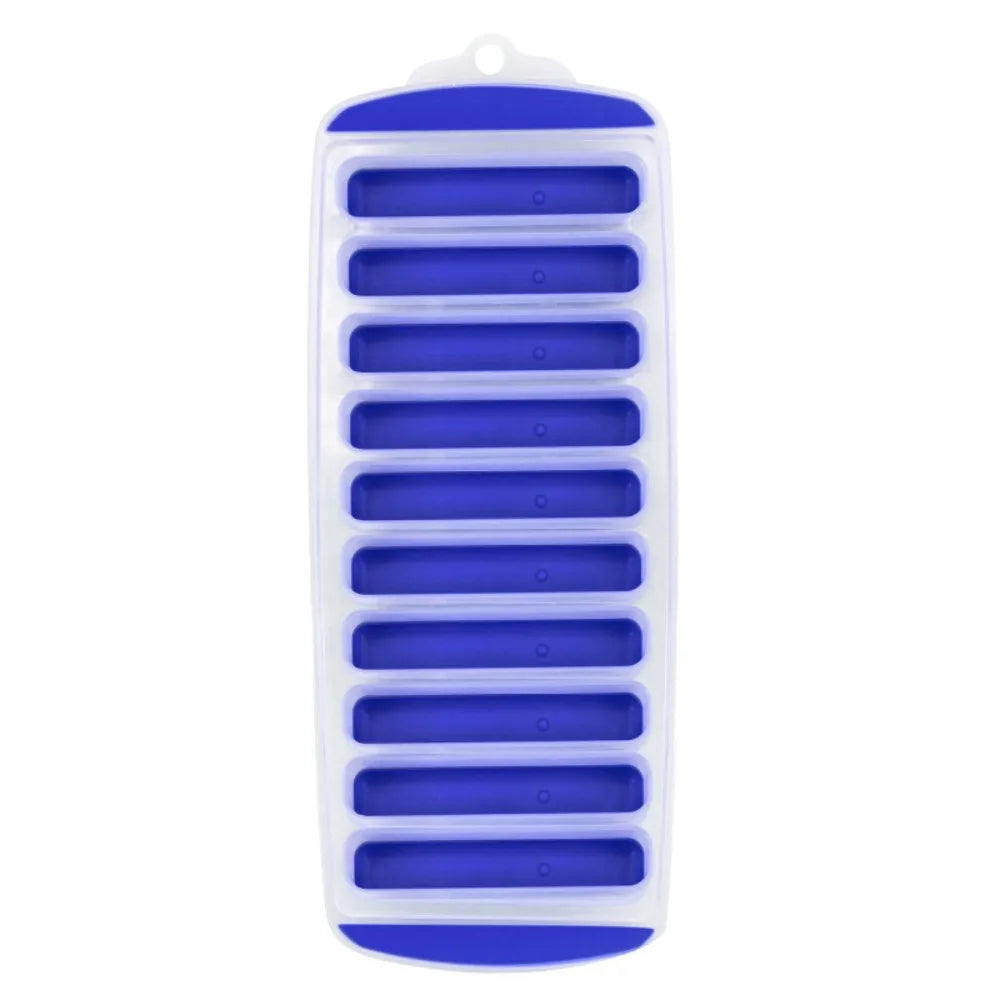 10-Hole Silicone Long Strip Ice Cube Tray Mold with Lid Silicone Ice Tray Babs dark blue mold