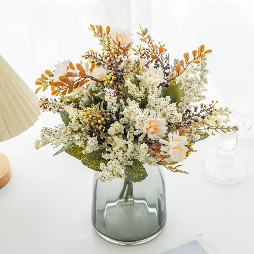 Silk Artificial Chrysanthemum Bubble Grass Flowers – 35cm Artificial Silk Flowers Babs
