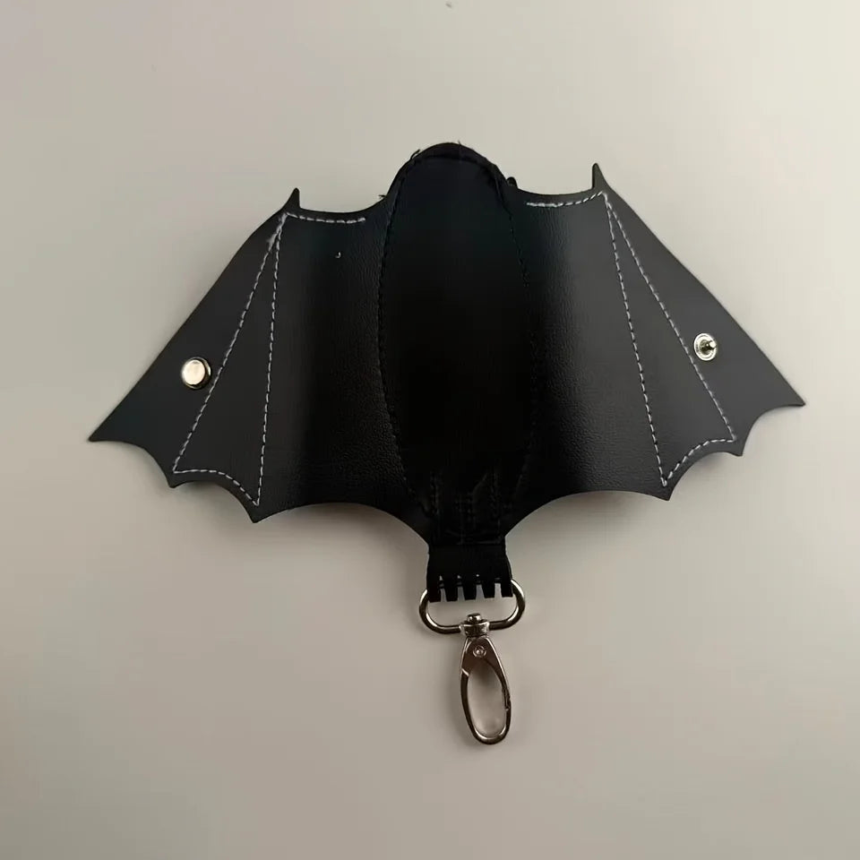 Halloween Bat Wallet Keychain – Mini PU Zipper Bag Pendant Wallet Keychain Babs black