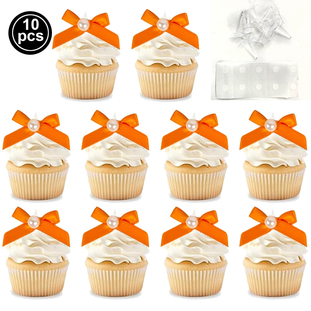 Pink Bow Cake Toppers – Birthday, Wedding & Baby Shower Cake Topper Babs Orange A 10pcs