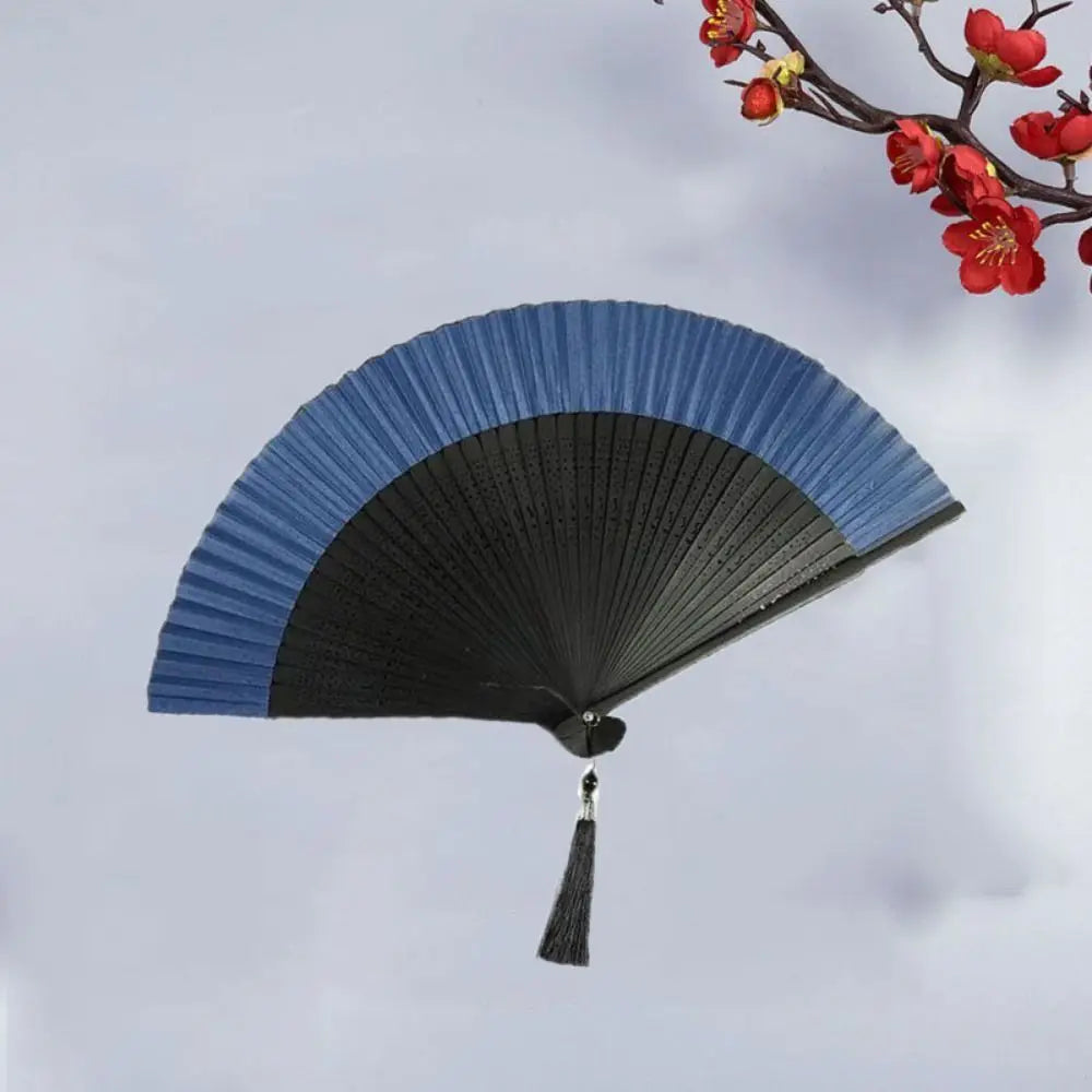 Bamboo Folding Fan | Carved Handle, Batik Cloth & Tassel Gift Decorative Folding Fan Babs