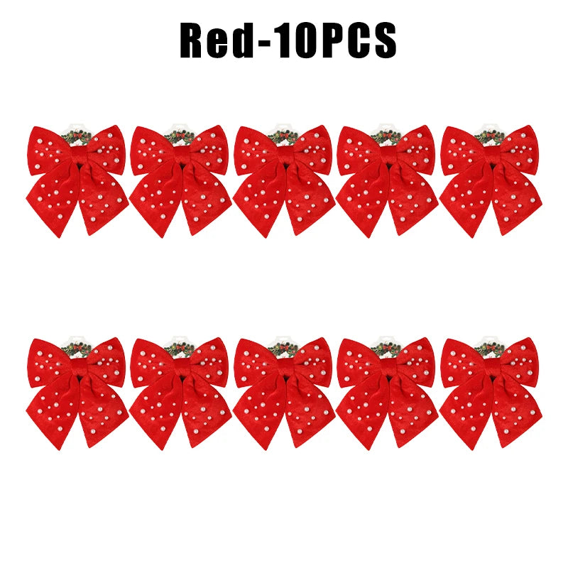 Handmade Red Fabric Christmas Bow Ornament – Tree & Wreath Decor Christmas Bow Ornament Babs Red 10PCS 20x25cm