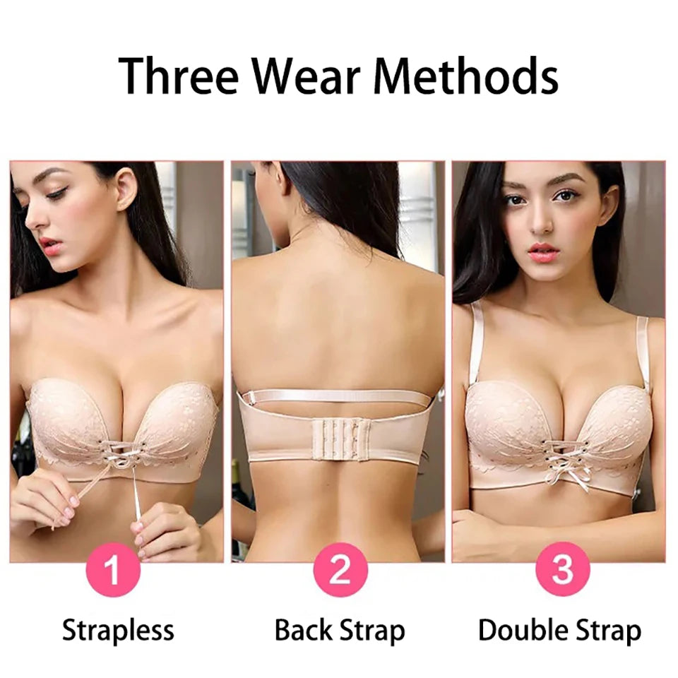 Women's Strapless Push Up Bra – Floral Embroidery Bralette Strapless Push Up Bra Babs