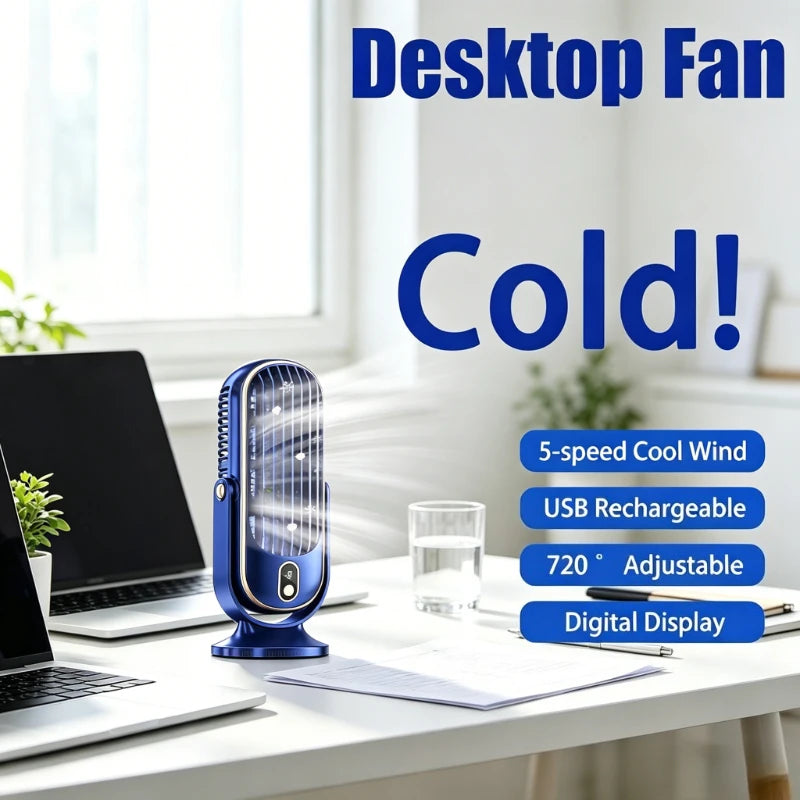 Rechargeable Desktop Fan 5-Speed 720° Swivel – Home & Camping Portable Desktop Fan Babs
