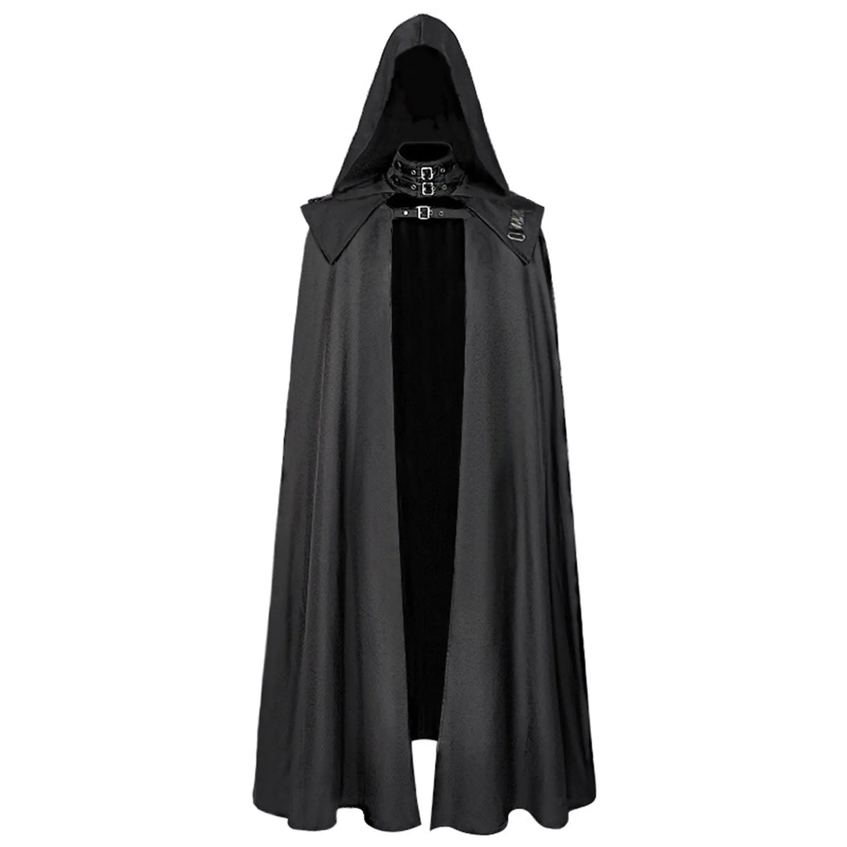 Medieval Hooded Cloak Men Gothic Cosplay Cape Buckled Maxi Coat Gothic Cosplay Cape Babs Black XXL