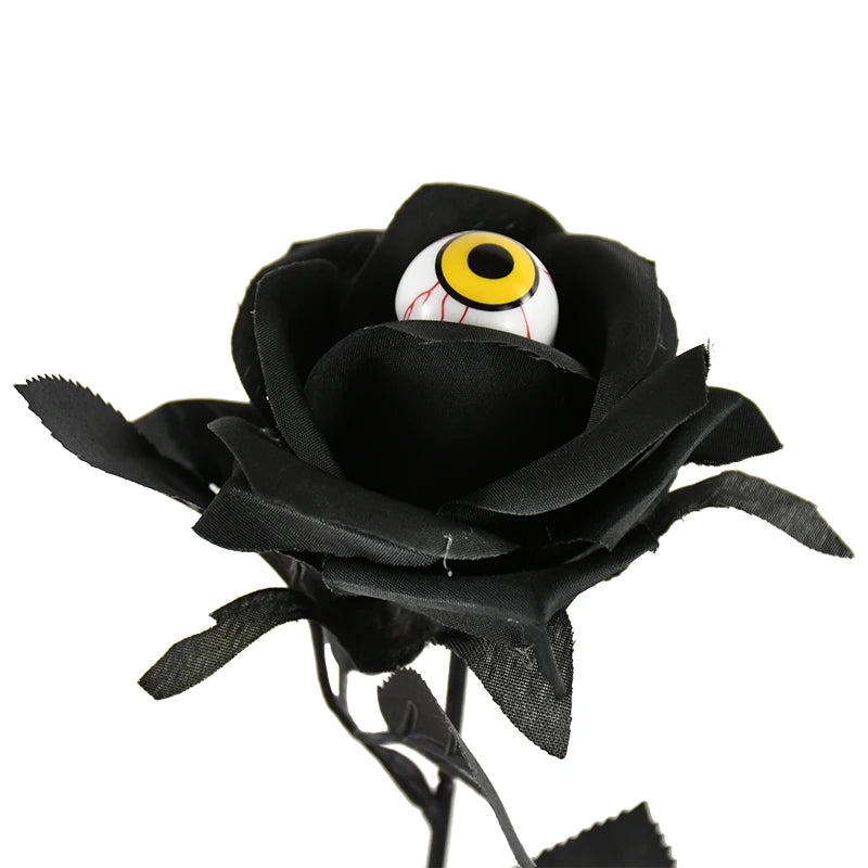 Halloween Artificial Black Roses with Eyeball – DIY Bouquet Decor Artificial Halloween Flowers Babs