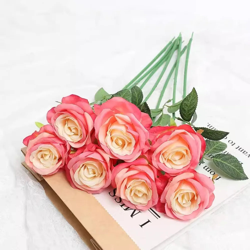 Tulip Rose Artificial Silk Flower Bouquet – 3/5 Pcs Home & Wedding Artificial Flower Bouquet Babs Pastel Yellow 3Pcs